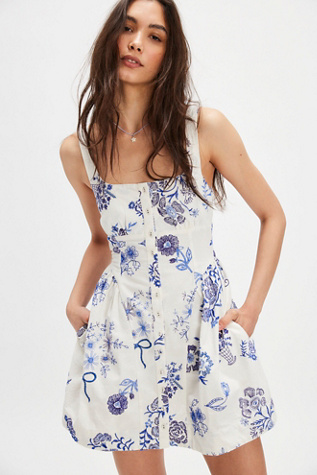 Bali Astrid Embroidered Mini Dress at Free People in Blue, Size: XS