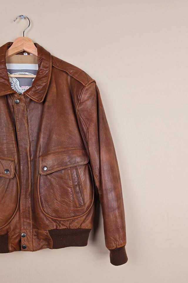 90s Vintage Aviation Style Glazed Brown Leather Jacket (FP42) selected by The Igala NYC #1