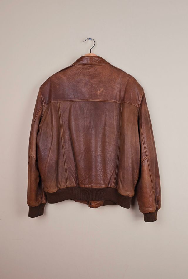 90s Vintage Aviation Style Glazed Brown Leather Jacket (FP42) selected by The Igala NYC #2