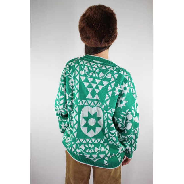 Vintage Pennsylvania Dutch Print Green Pullover Sweater Selected By Moons + Junes Vintage #2