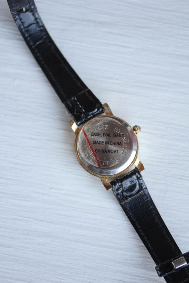 Vintage Rhinestone Diamond Black Leather Watch Selected By Moons + Junes Vintage #3