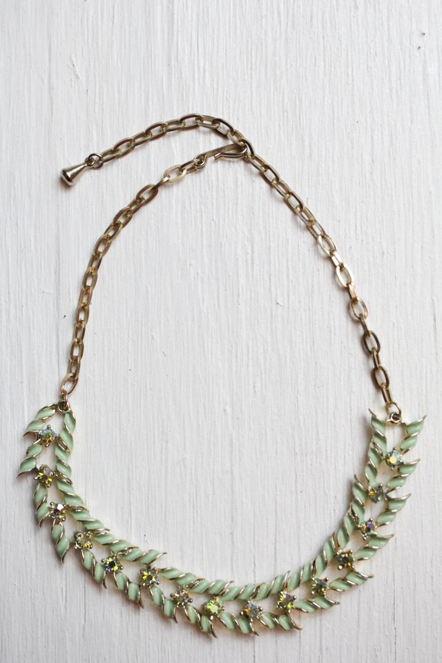 Vintage Mint Green Rhinestone Choker Necklace Selected By Moons + Junes Vintage #1