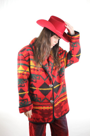 1980s Southwestern Red Wool Blazer Jacket Selected By Moons + Junes Vintage