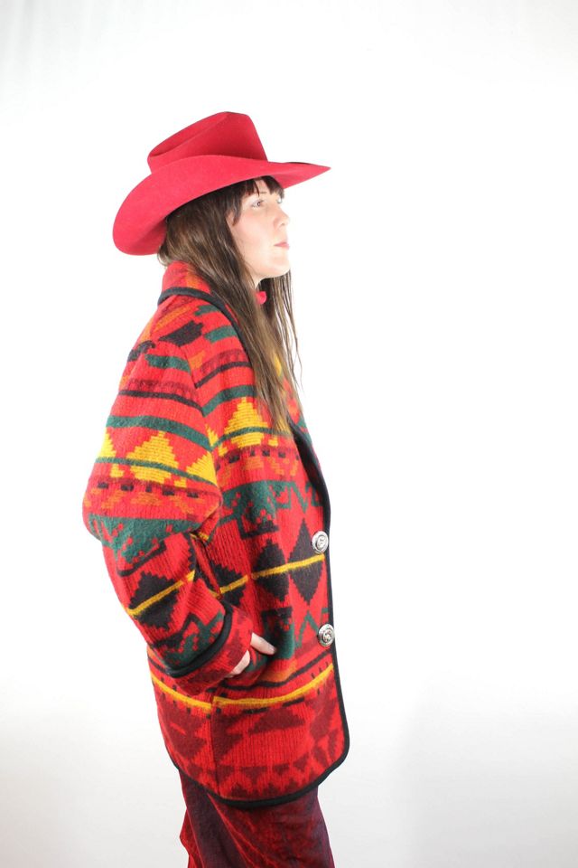 1980s Southwestern Red Wool Blazer Jacket Selected By Moons + Junes Vintage #2