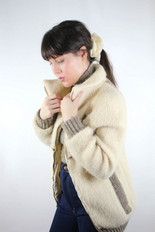 Vintage Icelandic Ivory Wool Zip Up Turtleneck Sweater Jacket Selected By Moons + Junes Vintage