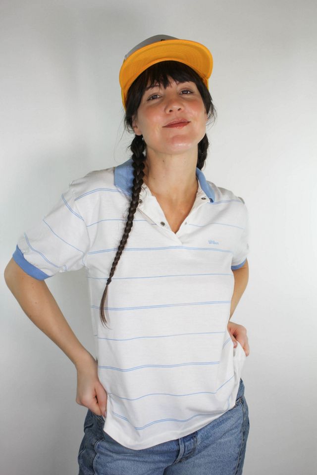 Vintage Wilson Tennis Baby Blue Striped Polo Tee Selected By Moons + Junes Vintage #3
