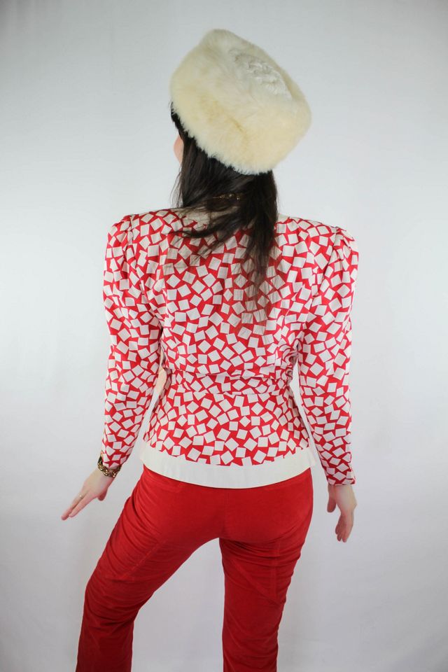 1980s Red Checkered Bow Blouse Selected By Moons + Junes Vintage #1
