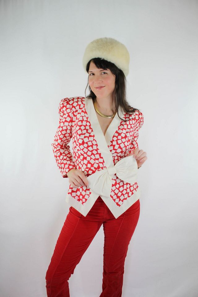 1980s Red Checkered Bow Blouse Selected By Moons + Junes Vintage #2