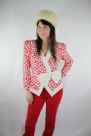 1980s Red Checkered Bow Blouse Selected By Moons + Junes Vintage