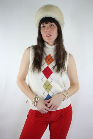 Vintage Argyle Sleeveless Turtleneck Sweater Selected By Moons + Junes Vintage