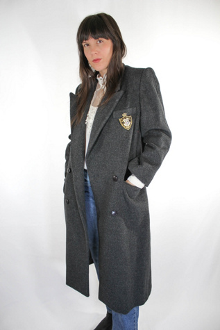 Vintage Highlands Brooch Grey Wool Trench Coat Selected By Moons + Junes Vintage