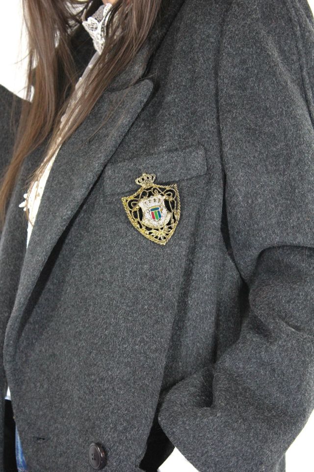 Vintage Highlands Brooch Grey Wool Trench Coat Selected By Moons + Junes Vintage #1