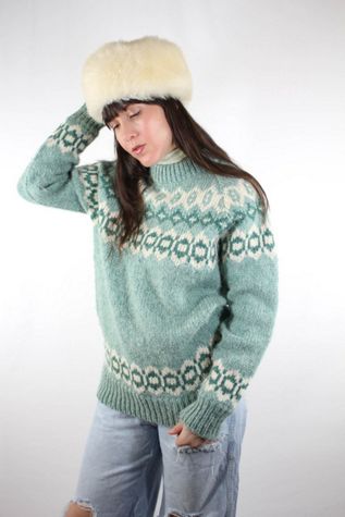 Vintage Icelandic Wool Seafoam Knit Sweater Selected By Moons + Junes Vintage