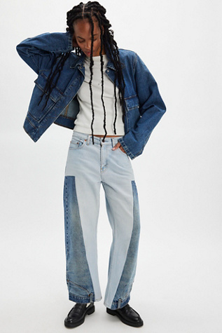 Understated Leather Denim Mix-Up Jeans By We The Free At Free People In Indigo, Size: Medium