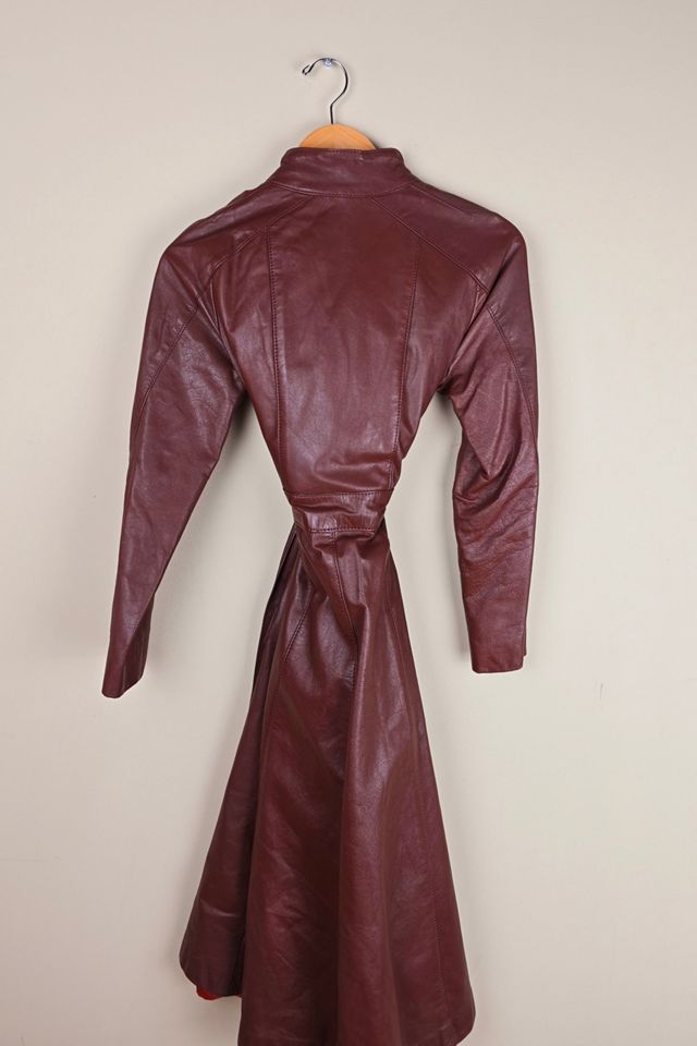 Vintage Brown Leather Trench Coat with Band Collar Selected By The Igala NYC #2