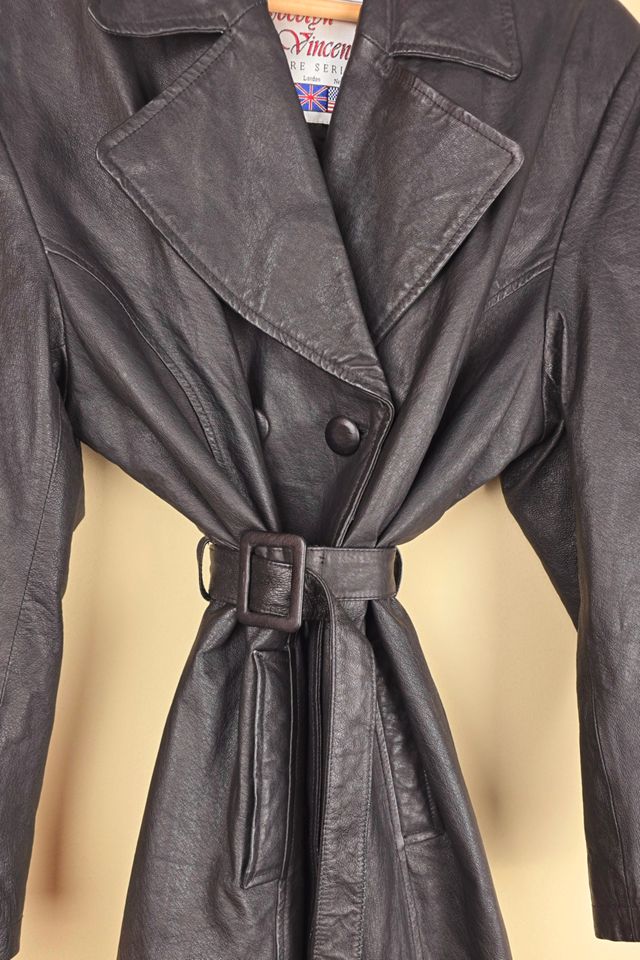 Vintage double breasted leather trench w belt (FP80) Selected By The Igala NYC #1