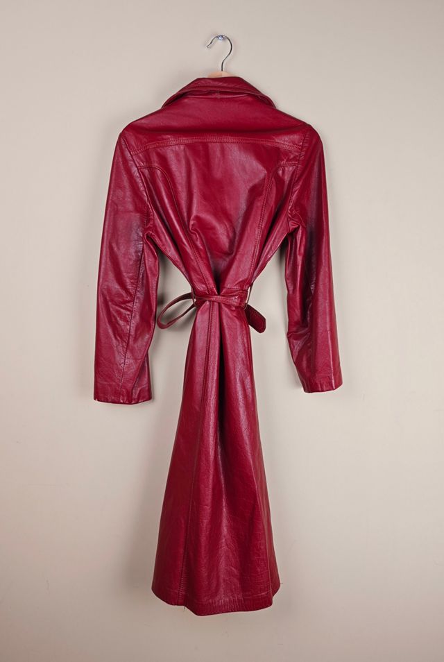 Vintage Burgundy Leather Trench Coat Selected By The Igala NYC #2