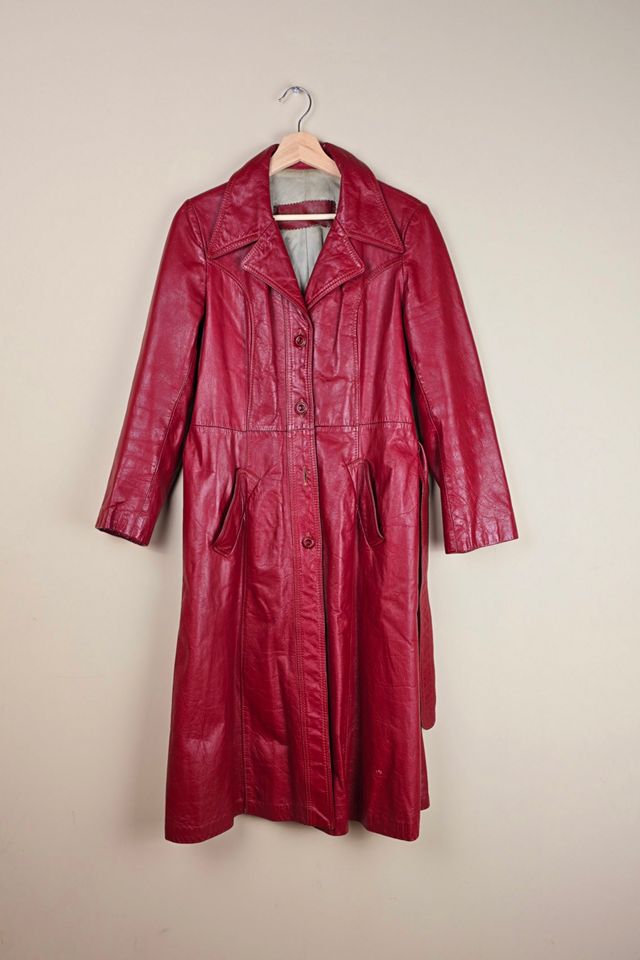 Vintage Burgundy Leather Trench Coat Selected By The Igala NYC #3