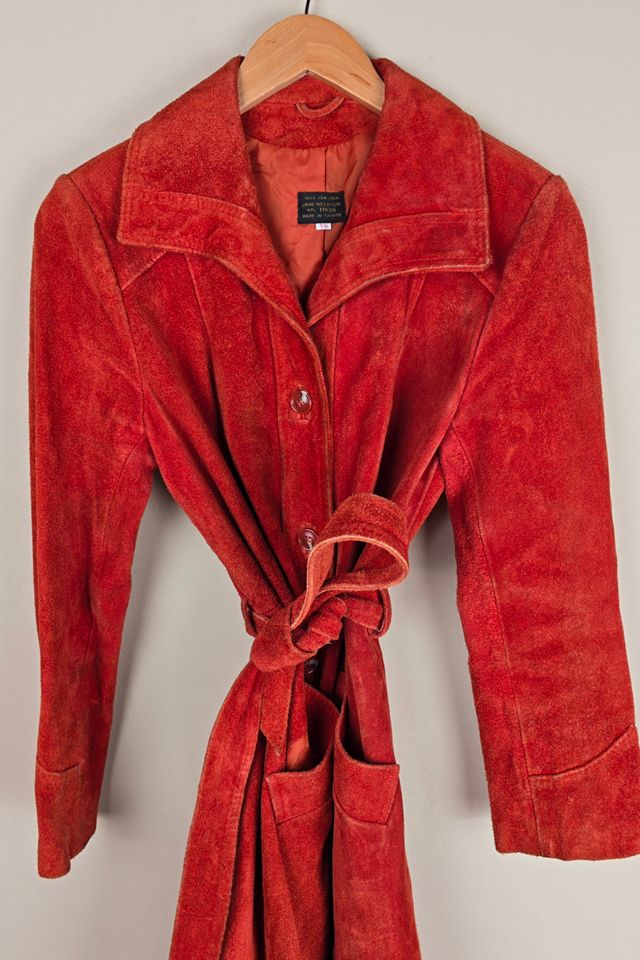 RARE Vintage 100% Suede Leather Trench Coat in Burnt Orange  Selected By The Igala NYC #1