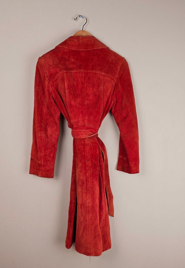 RARE Vintage 100% Suede Leather Trench Coat in Burnt Orange  Selected By The Igala NYC #2