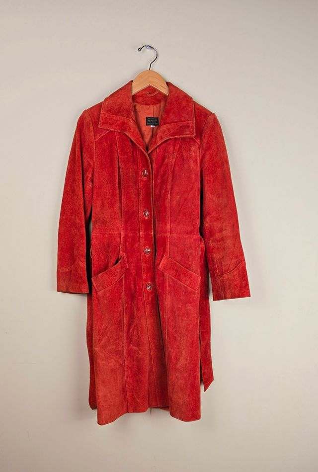 RARE Vintage 100% Suede Leather Trench Coat in Burnt Orange  Selected By The Igala NYC #3