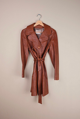 Vintage Brown Leather Trench Coat  Selected By The Igala NYC