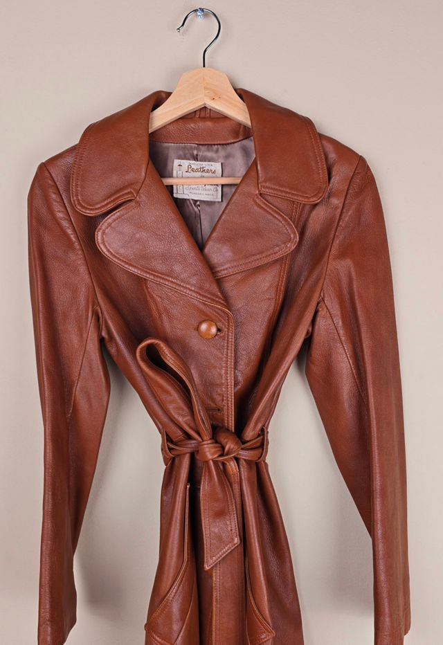 Vintage Brown Leather Trench Coat  Selected By The Igala NYC #1