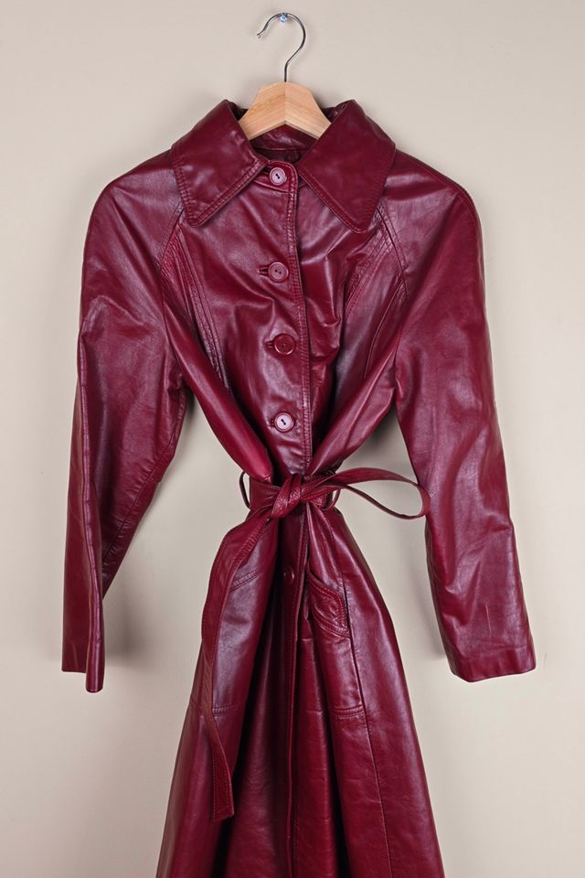 Vintage Burgundy Leather Trench Coat  Selected By The Igala NYC #1