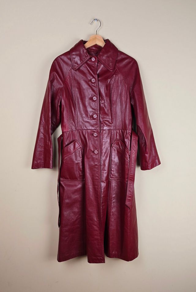 Vintage Burgundy Leather Trench Coat  Selected By The Igala NYC #3