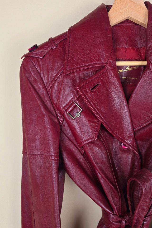 Vintage Burgundy Leather Trench Coat  selected by The Igala NYC #1