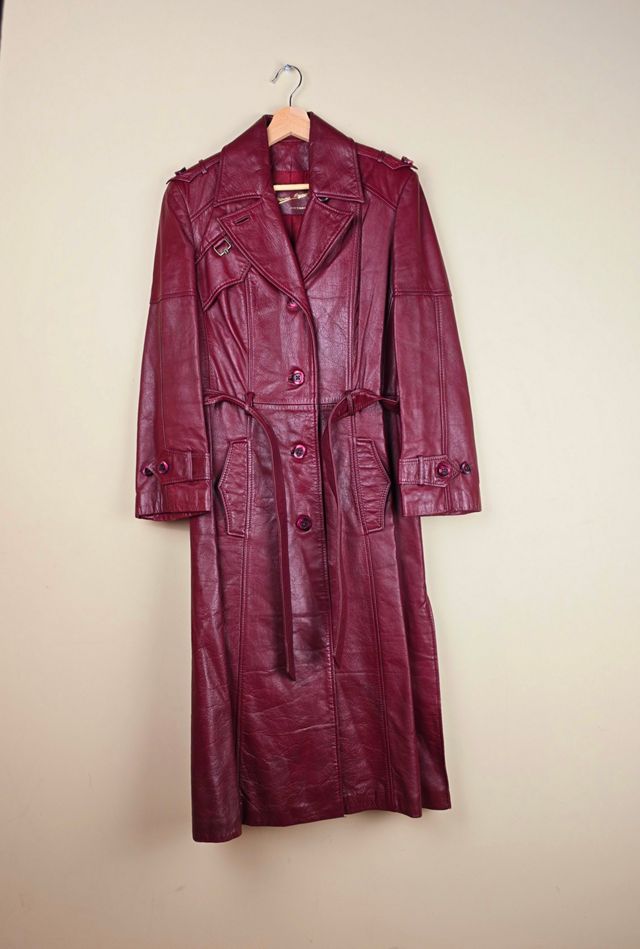 Vintage Burgundy Leather Trench Coat  selected by The Igala NYC #3