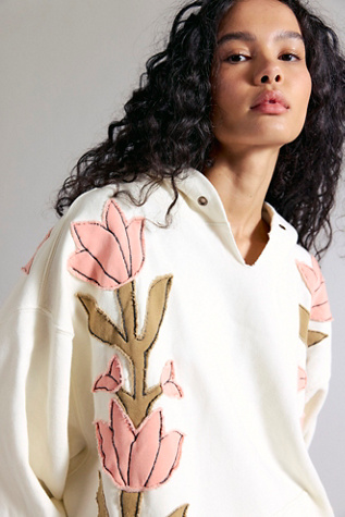 We The Free It's A Vibe Flowers Crew Neck Hoodie at Free People in White, Size: M - Crew Neck