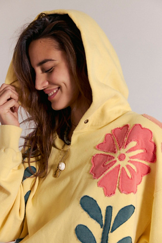 We The Free It's A Vibe Flowers Hoodie at Free People in Yellow, Size: XS
