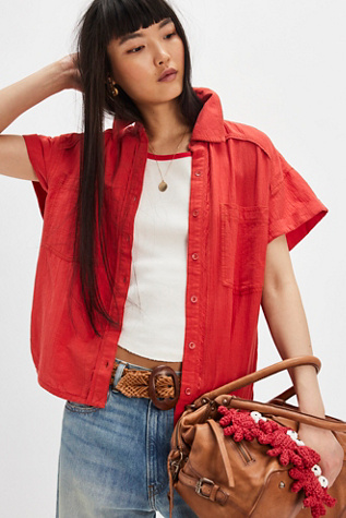 We The Free Firefly Linen Top at Free People in Red, Size: M