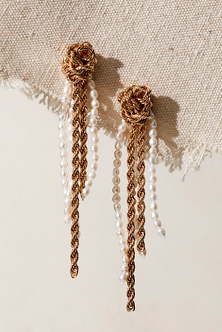 Leeada Brittany Chain Pearl Earrings by Leeada Jewelry at Free People in Gold