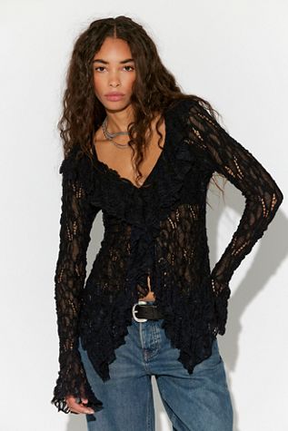 Norma Kamali Long Sleeve Deep V Ruffle Bodysuit | Free People