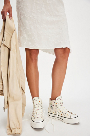 Chuck Taylor All Star Lift Embroidered Blooms Sneakers by Converse at Free People in White, Size: US 7.5