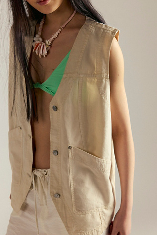 We The Free Valerie Linen Vest Jacket at Free People in White, Size: M