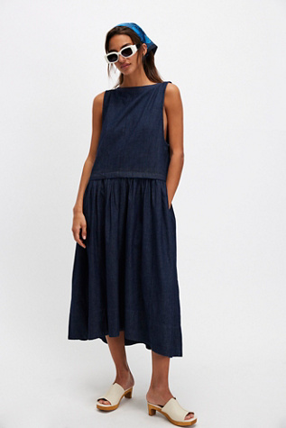 Soraya Denim Midi Dress at Free People in Dark Wash, Size: XS
