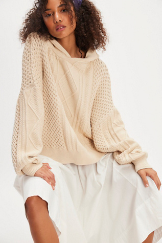 Explorer Cable Hoodie at Free People in Macadamia, Size: Large