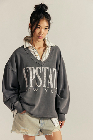 We The Free Venice V-Neck Graphic Sweatshirt at Free People in Black, Size: M