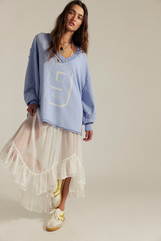 We The Free Venice V-Neck Graphic Sweatshirt at Free People in Blue, Size: L
