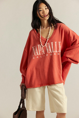 We The Free Venice V-Neck Graphic Sweatshirt at Free People in Rose Sienna Combo, Size: XS