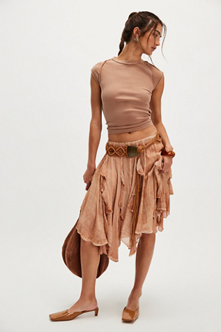 Susanna Knee-Length Midi Skirt par Free People en Tan, pour femme taille: XS