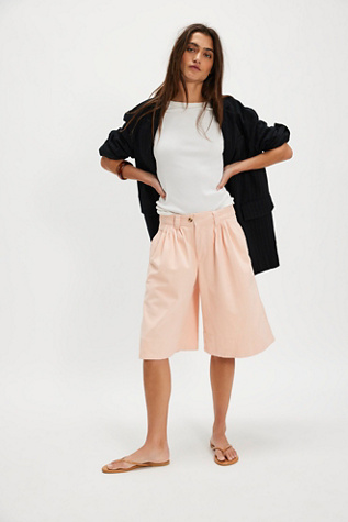 Shorts Longs Sadie Coupe Trapèze par Free People en Blush Pêche, pour femme taille: US 6
