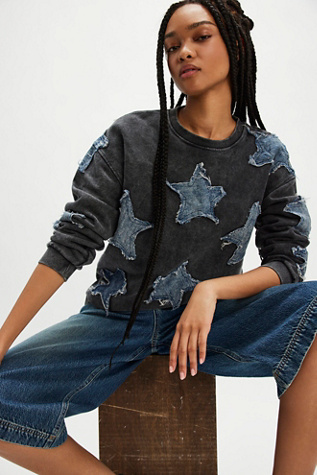 OneTeaspoon Denim Star Sweatshirt at Free People in Black, Size: S