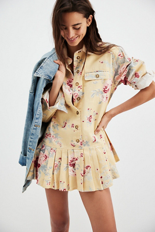 Connor Printed Mini Dress at Free People in Yellow Combo, Size: XS