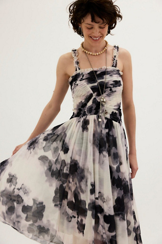 Tessa Smocked Midi Dress by Free People in Black, Size: S