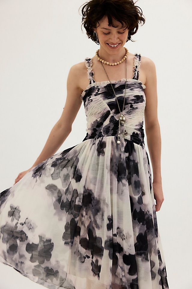 smocked midi dress Nalini in Poplin and tiered skirt Haddie Smocked Midi Dress