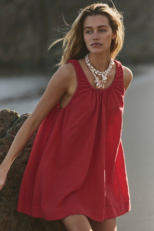 Amanda Cotton-Linen Mini Dress by free-est at Free People in Red, Size: XS